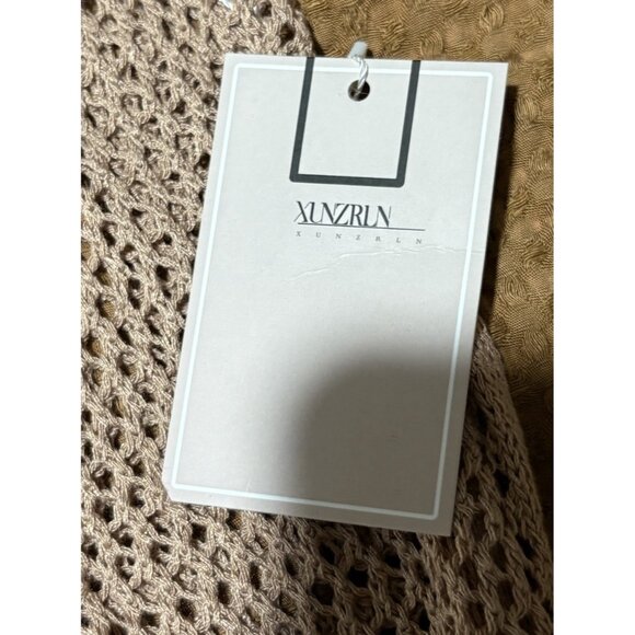 XunZrun mesh open knit tank coverup dress boho minimalist Beach Size M Tan NWT - Picture 2 of 8